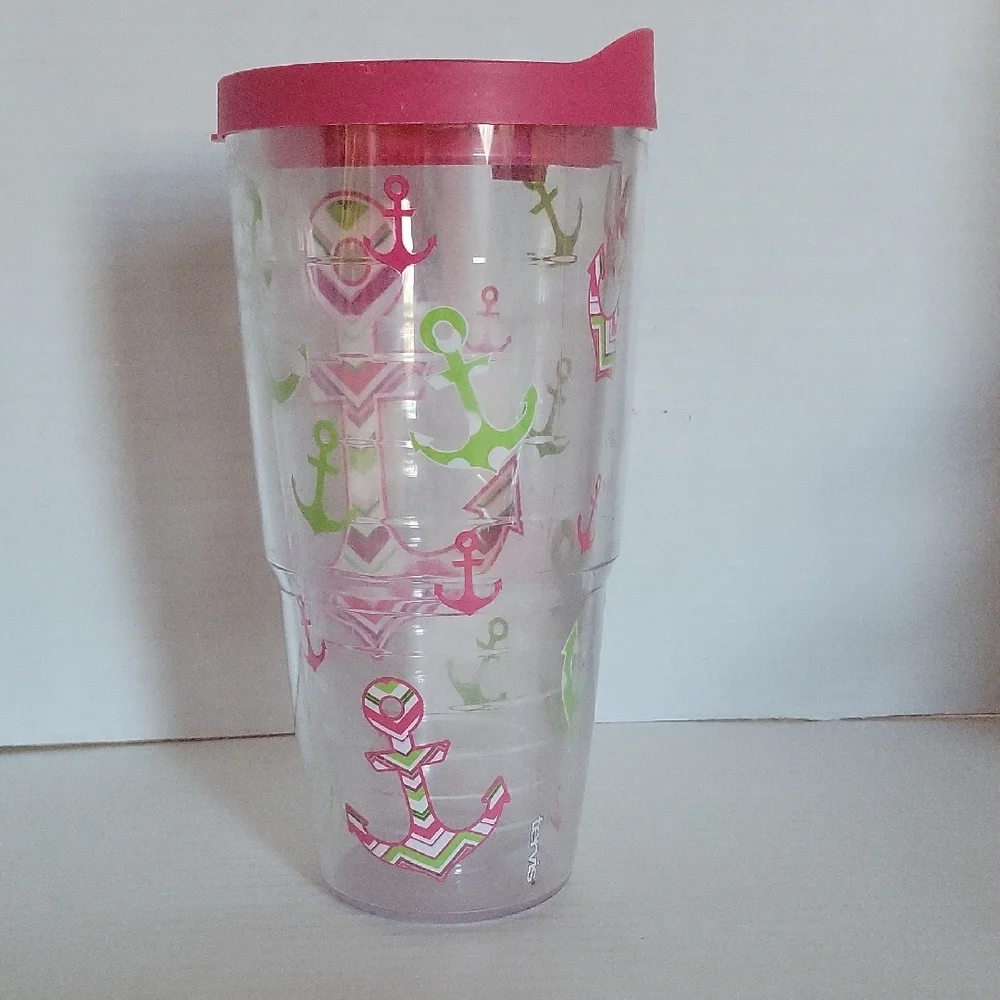 24 Oz Tervis Chevron Anchors Away Travel Tumbler Pink Lid